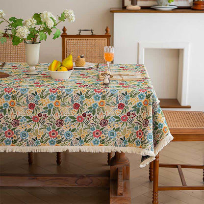 Refresh Floral Cotton Linen Jacquard Tablecloth