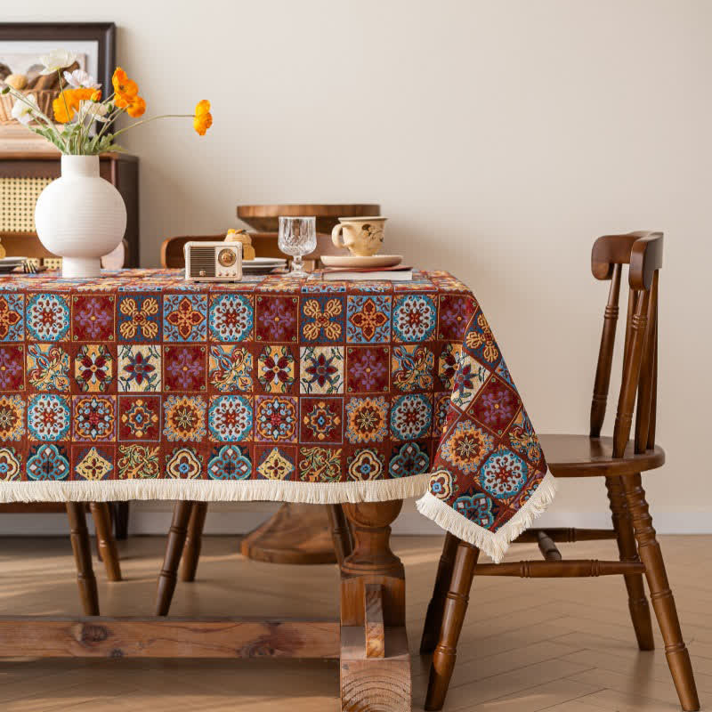 Bohemian Retro Ethnic Tile Jacquard Tablecloth