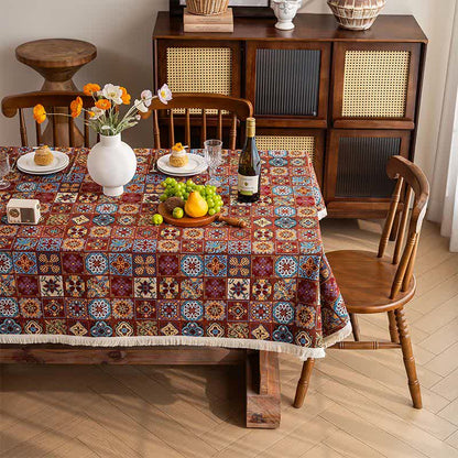 Bohemian Retro Ethnic Tile Jacquard Tablecloth