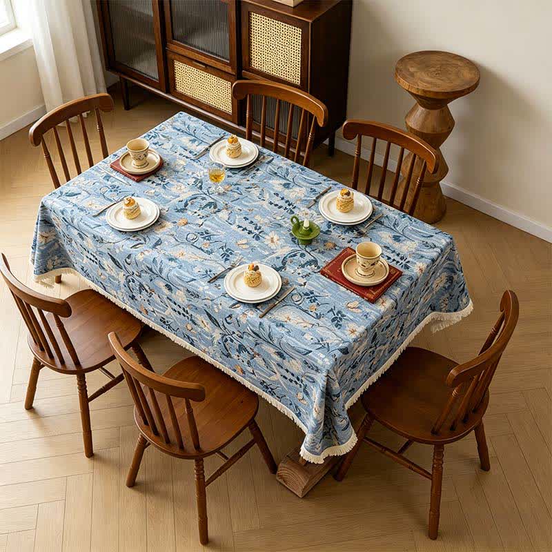 Serene Garden Oil Painting Jacquard Tablecloth