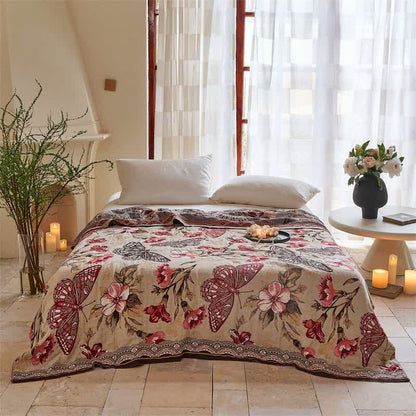 Butterfly & Floral Jacquard Cotton Gauze Quilt Blanket