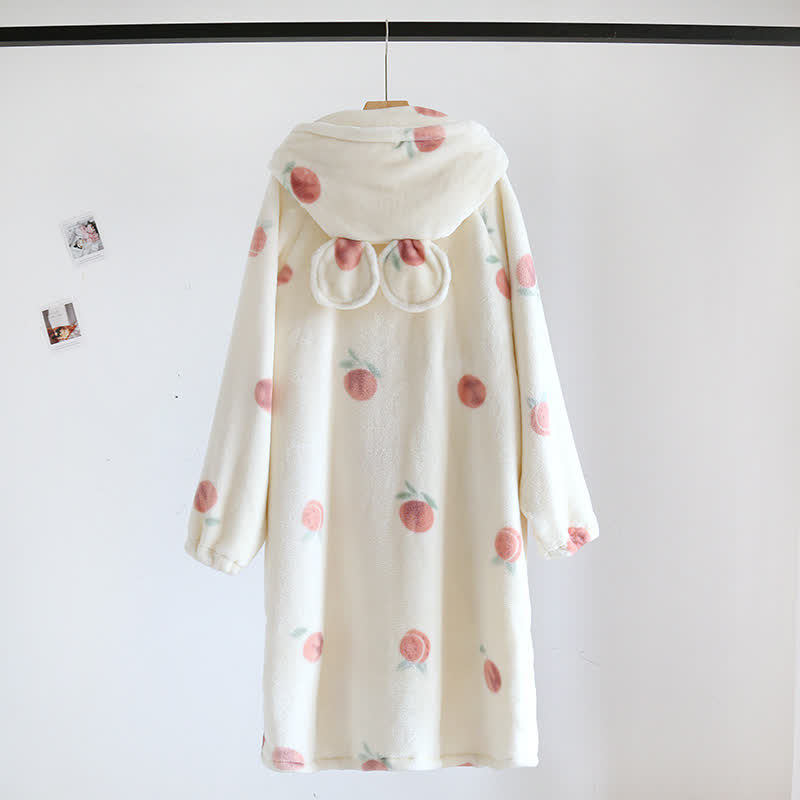 Peach Print Plush Hooded Bathrobe