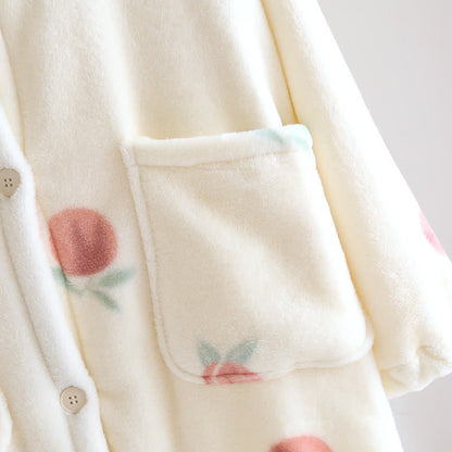 Peach Print Plush Hooded Bathrobe