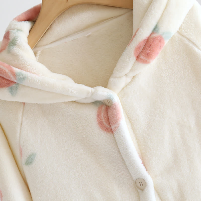 Peach Print Plush Hooded Bathrobe