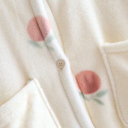 Peach Print Plush Hooded Bathrobe