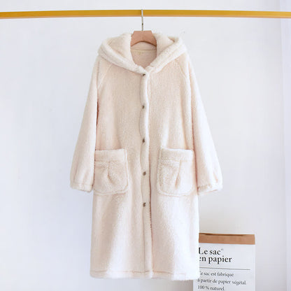 Minimalist Style Solid Color Hooded Robe