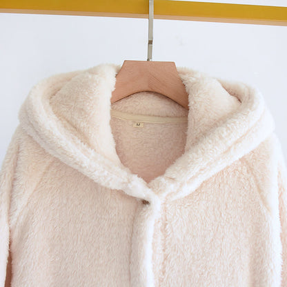 Minimalist Style Solid Color Hooded Robe