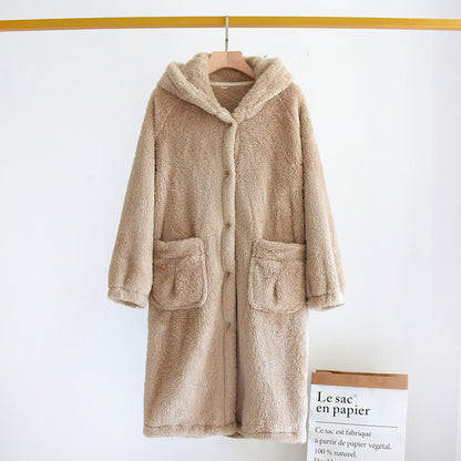 Minimalist Style Solid Color Hooded Robe