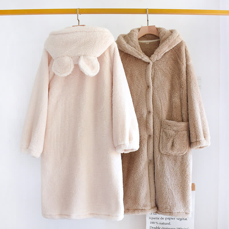 Minimalist Style Solid Color Hooded Robe