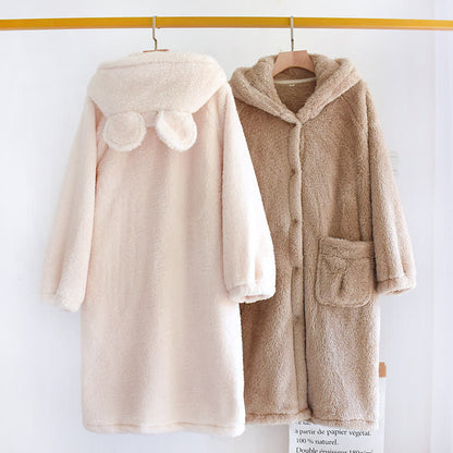 Minimalist Style Solid Color Hooded Robe