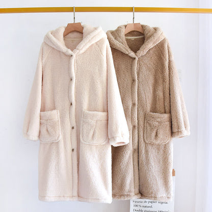 Minimalist Style Solid Color Hooded Robe