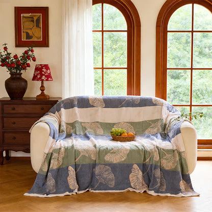Striped Ginkgo Leaf Cotton Gauze Quilt Blanket