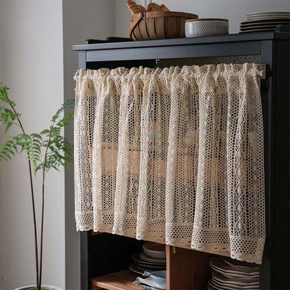 Bohemian Beige Dot Crochet Tier Curtain