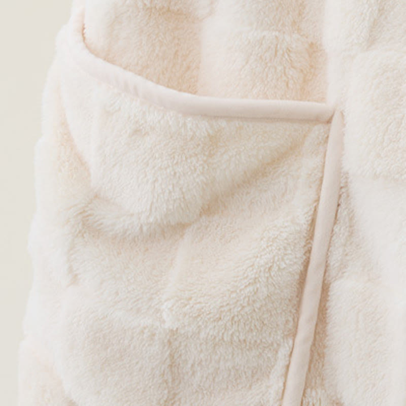 Solid Plush Checkered Texture Hooded Robe