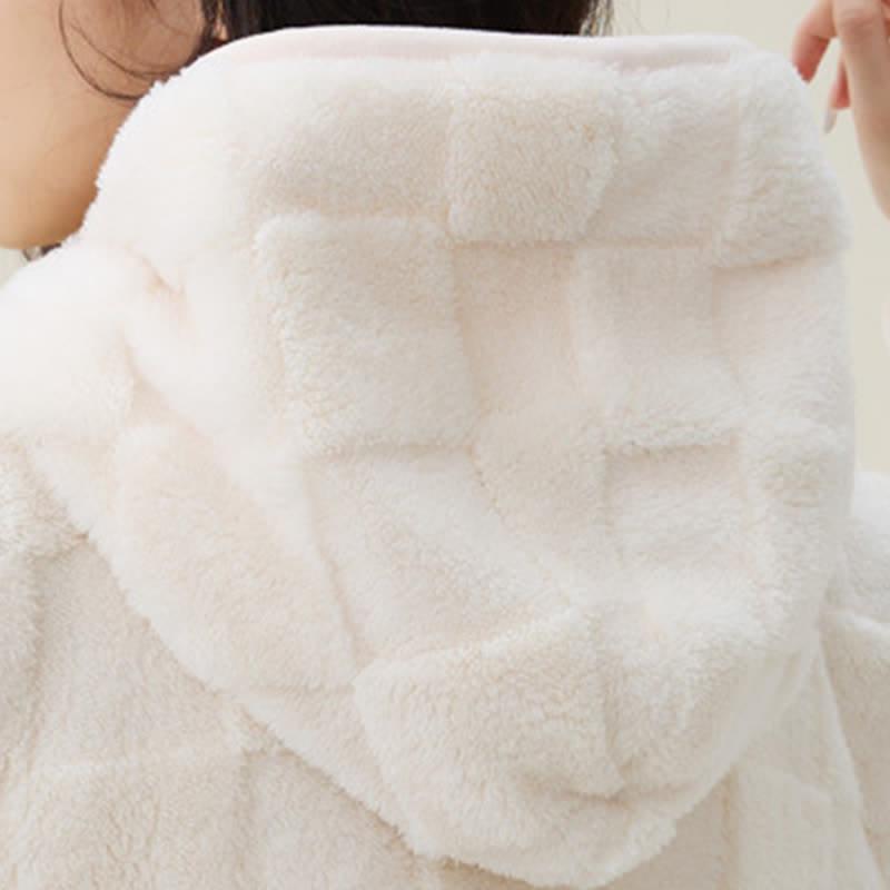 Solid Plush Checkered Texture Hooded Robe