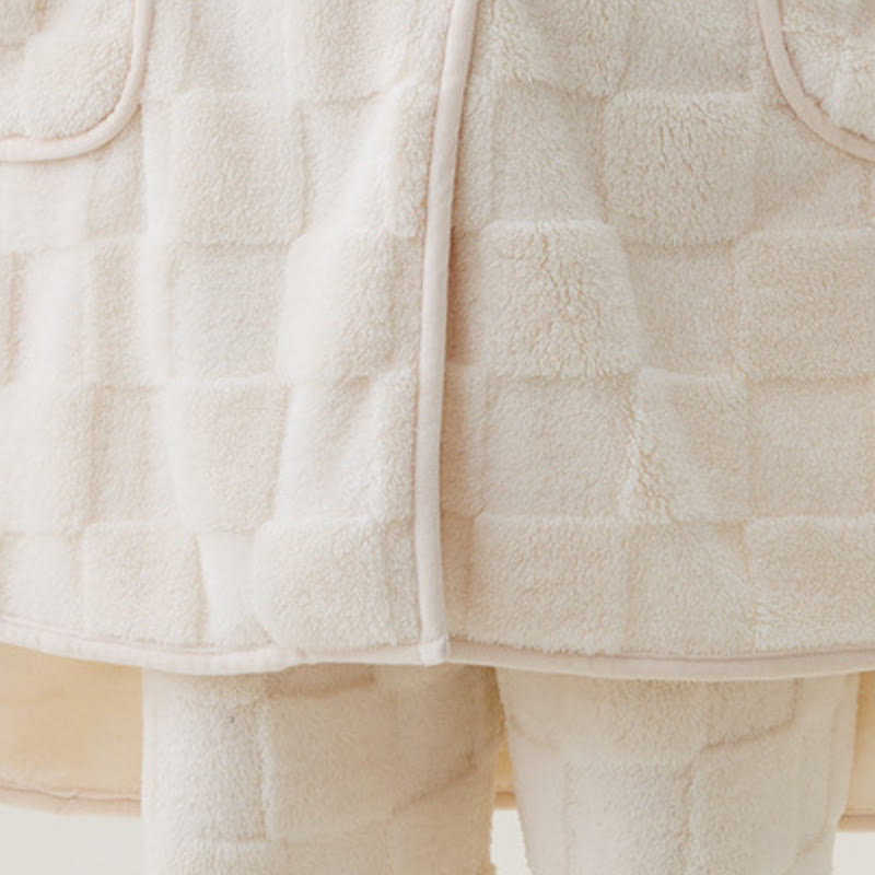 Solid Plush Checkered Texture Hooded Robe