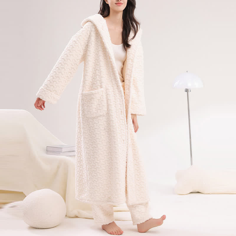 Embossed Plush Coral Fleece Hooded Robe