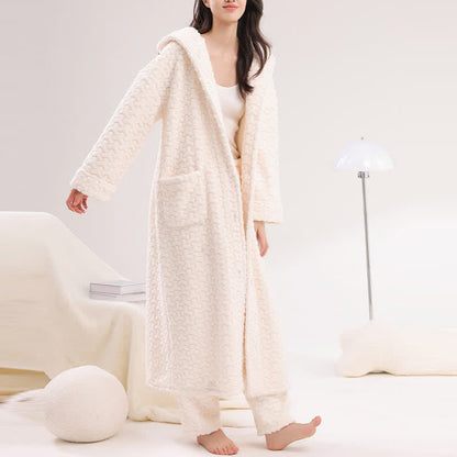 Embossed Plush Coral Fleece Hooded Robe
