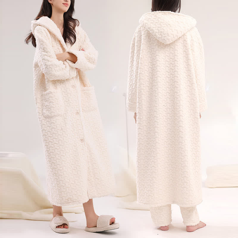 Embossed Plush Coral Fleece Hooded Robe