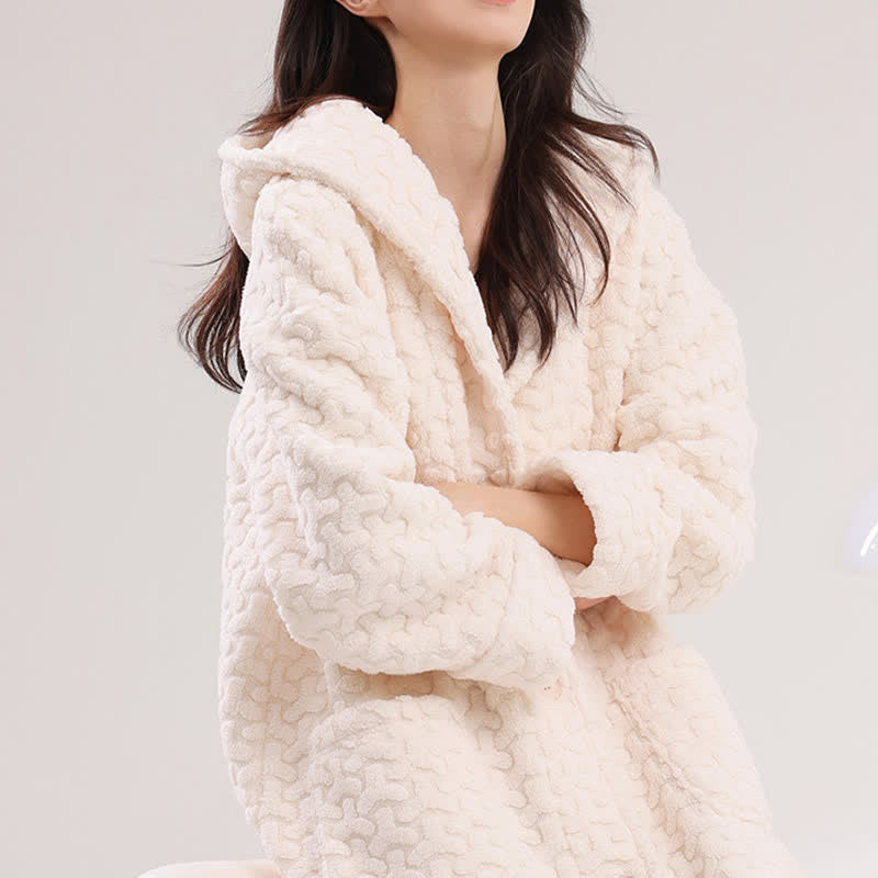 Embossed Plush Coral Fleece Hooded Robe