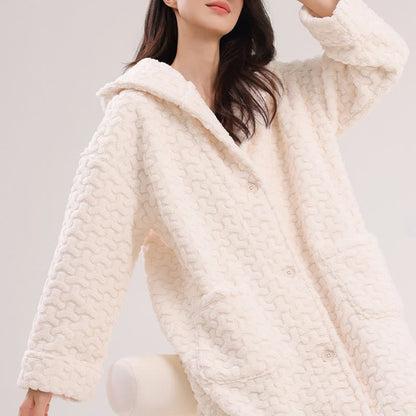 Embossed Plush Coral Fleece Hooded Robe