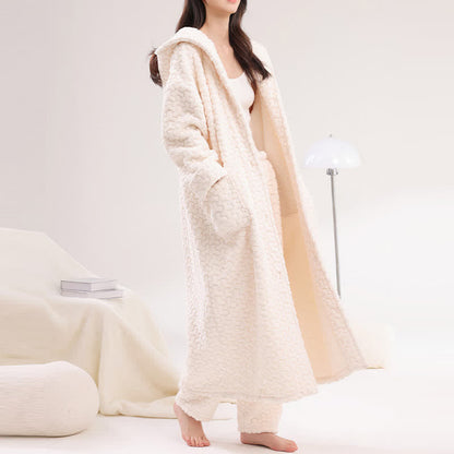 Embossed Plush Coral Fleece Hooded Robe