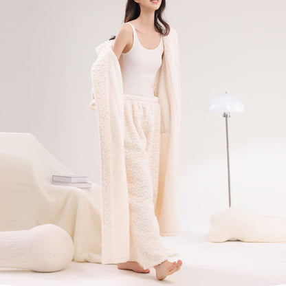 Embossed Plush Coral Fleece Hooded Robe