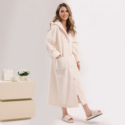 Embossed Plush Coral Fleece Hooded Robe