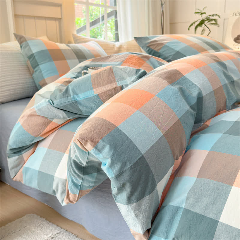Multi-Color Plaid Cotton Bedding Set