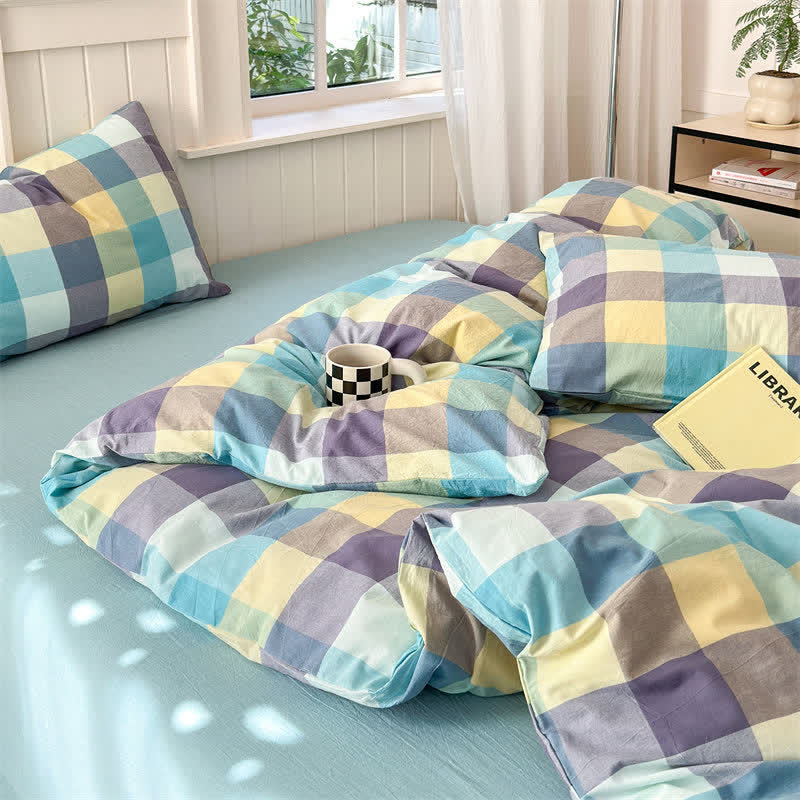 Multi-Color Plaid Cotton Bedding Set