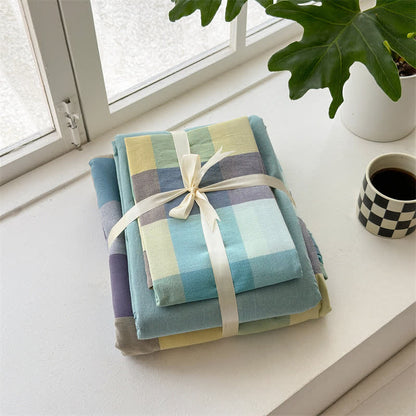 Multi-Color Plaid Cotton Bedding Set
