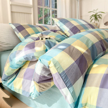 Multi-Color Plaid Cotton Bedding Set