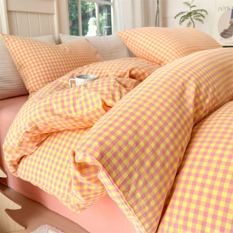 Small Check Gingham Cotton Bedding Set