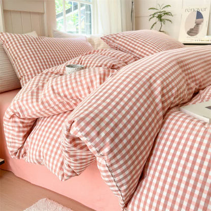 Small Check Gingham Pure Cotton Bedding Set