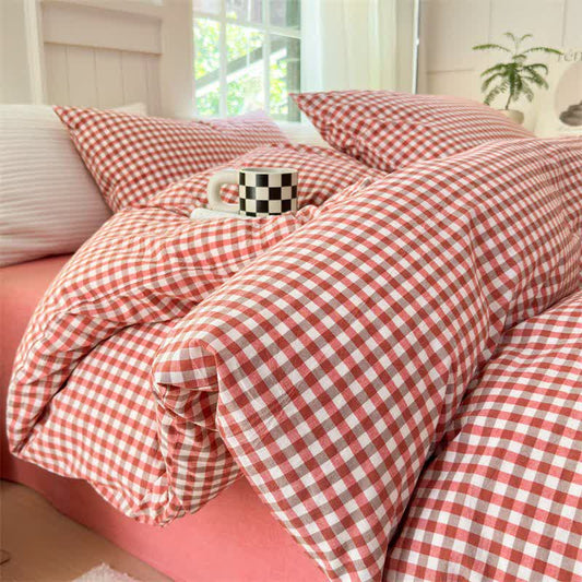 Small Check Gingham Pure Cotton Bedding Set