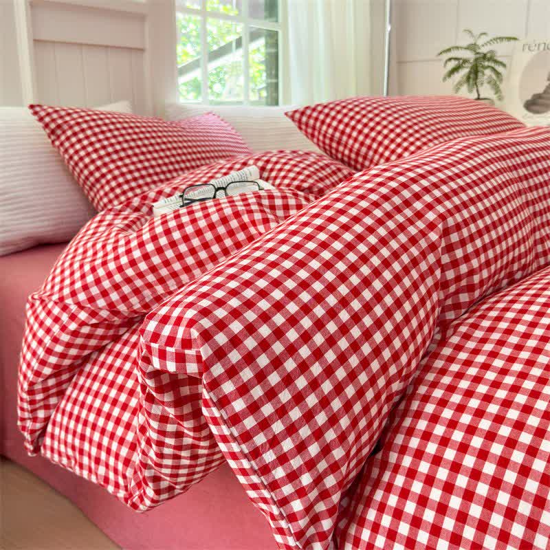 Small Check Gingham Pure Cotton Bedding Set