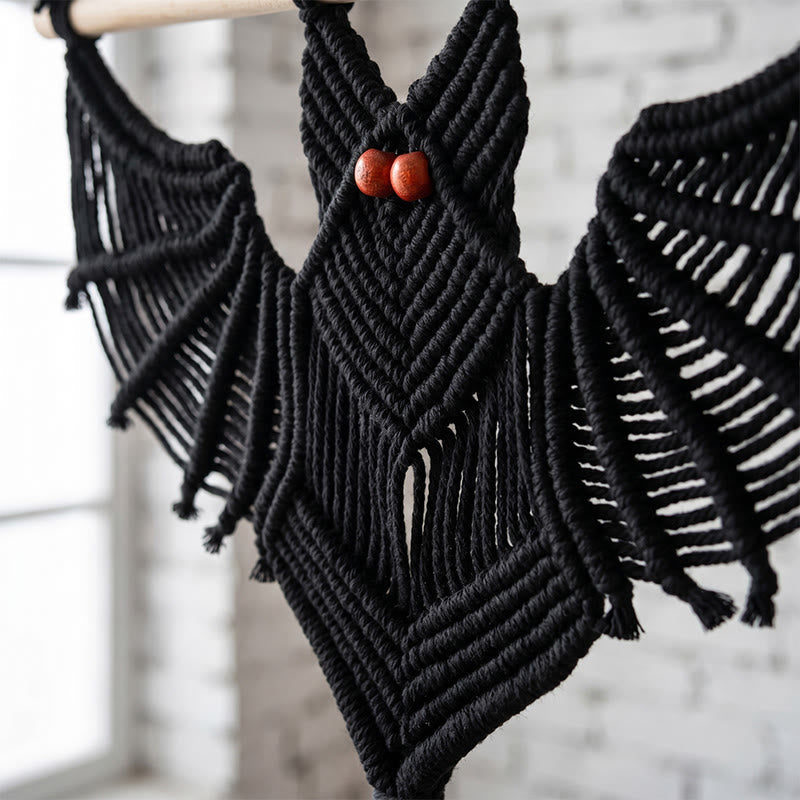 Gothic Macrame Tassels Bat Wall Hanging