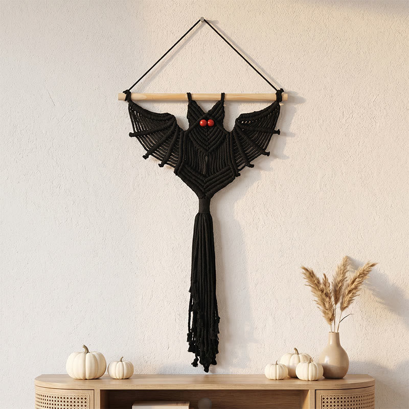 Gothic Macrame Tassels Bat Wall Hanging