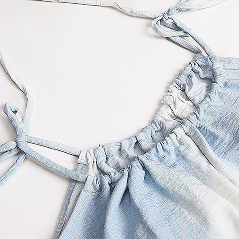 Artistic Blue Cotton Tie Strap Nightgown