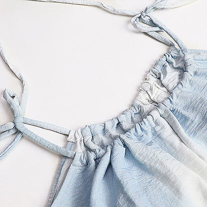 Artistic Blue Cotton Tie Strap Nightgown