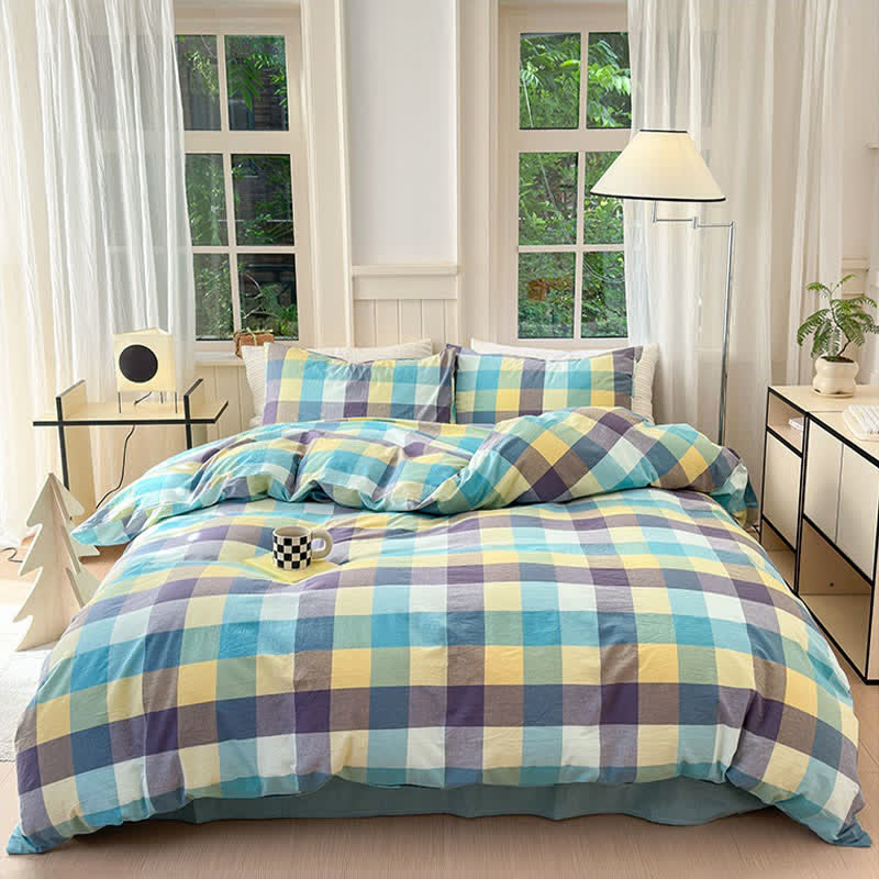 Multi-Color Plaid Cotton Bedding Set