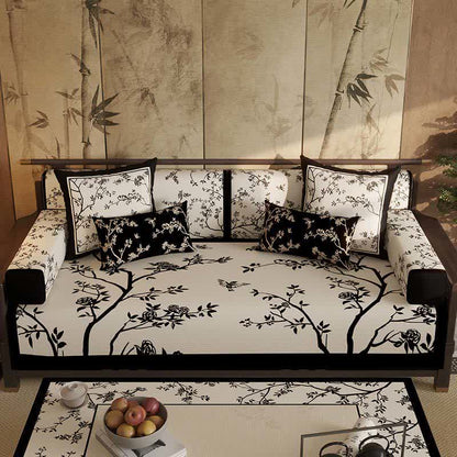 Vintage Oriental Branch & Floral Sofa Slipcover