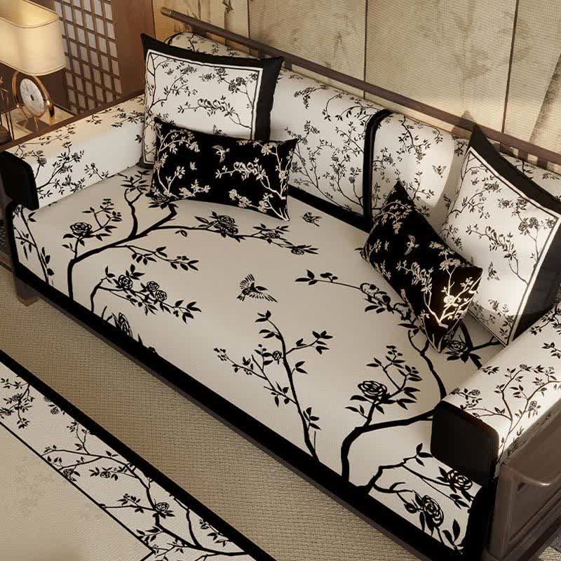 Vintage Oriental Branch & Floral Sofa Slipcover