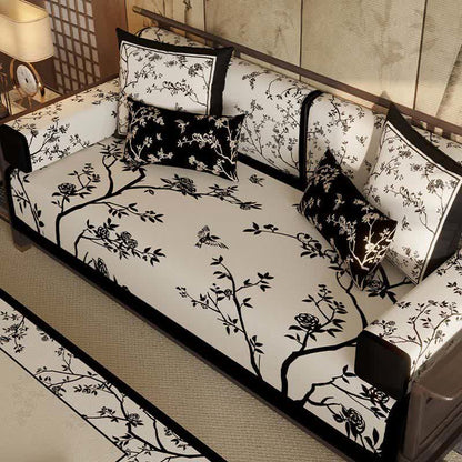 Vintage Oriental Branch & Floral Sofa Slipcover