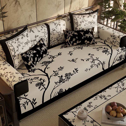 Vintage Oriental Branch & Floral Sofa Slipcover