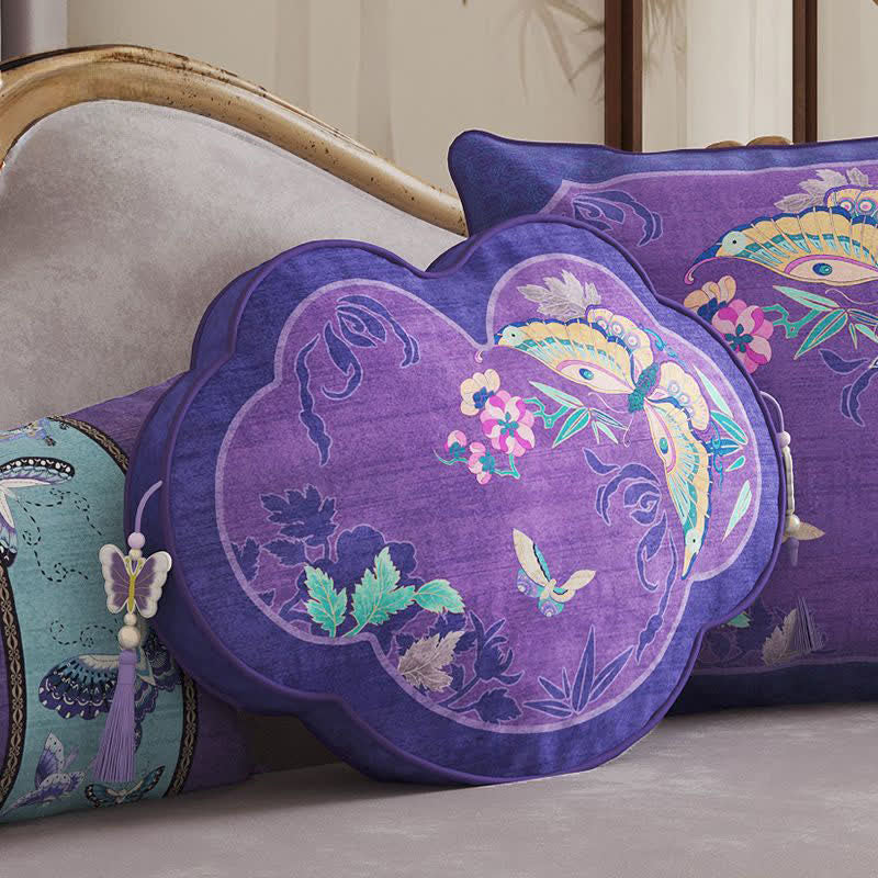 Purple Butterfly & Floral Decorative Throw Pillow