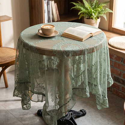 Romantic Floral Lace Ruffled Edge Tablecloth