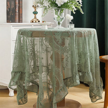 Romantic Floral Lace Ruffled Edge Tablecloth