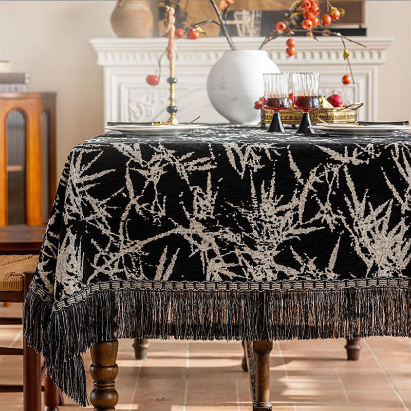 Vintage Bamboo Jacquard Tassel Tablecloth