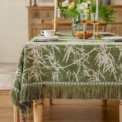 Vintage Bamboo Jacquard Tassel Tablecloth